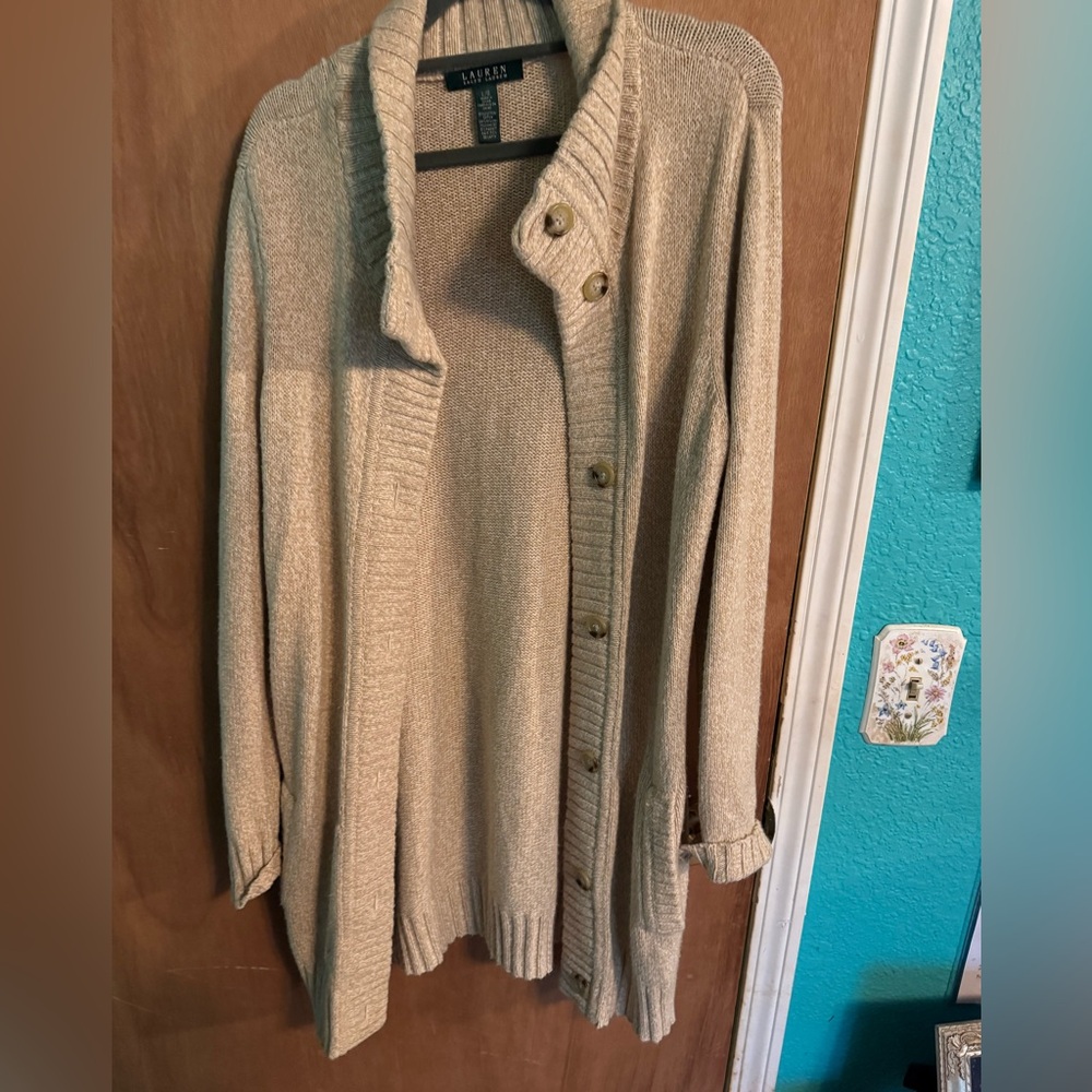 Ralph Lauren Tan Cardigan with Button Accents